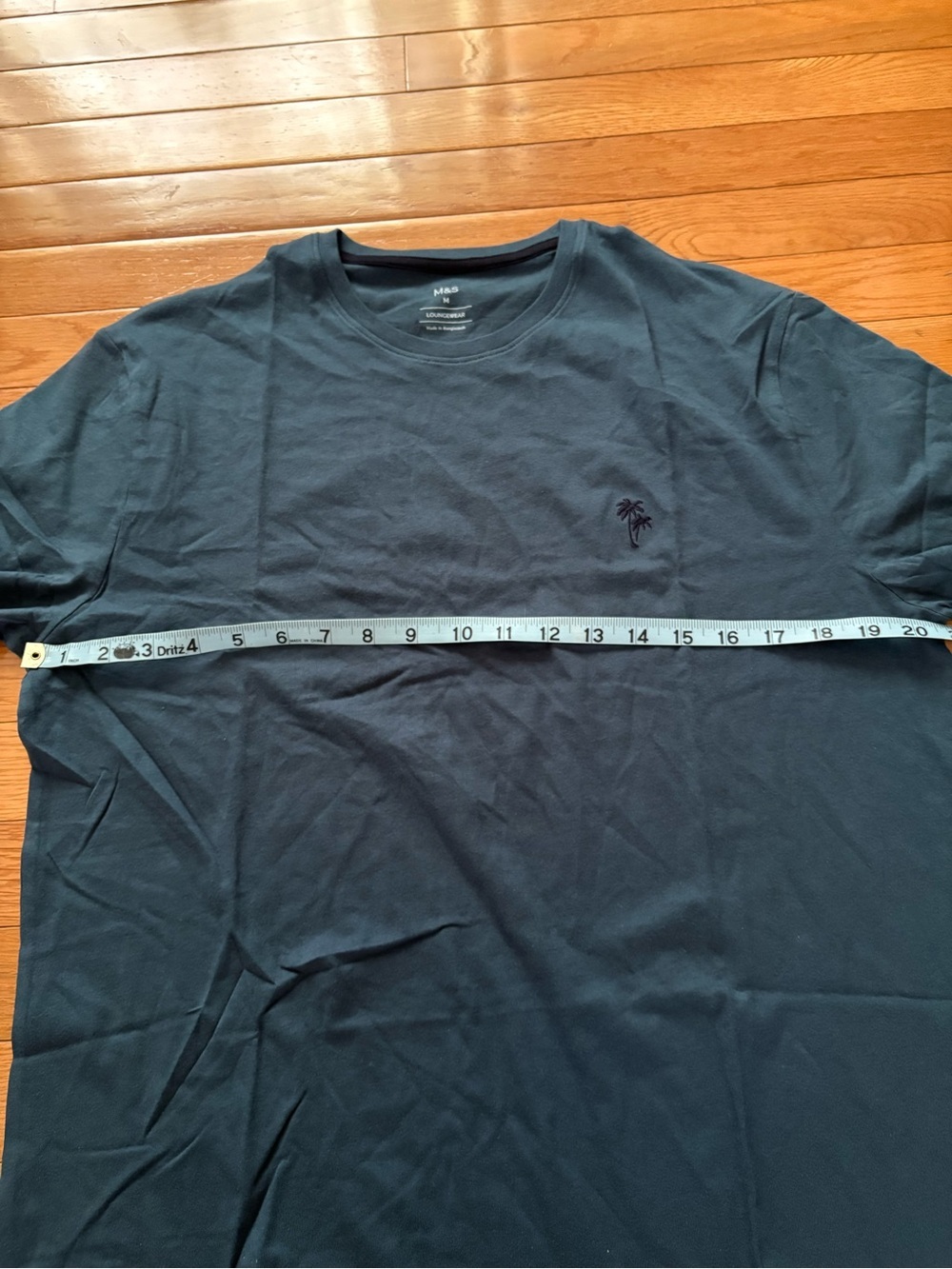 Men's Short Sleeve Crew Tee in Teal with Small Embroidered Palm - Picture 5 of 9